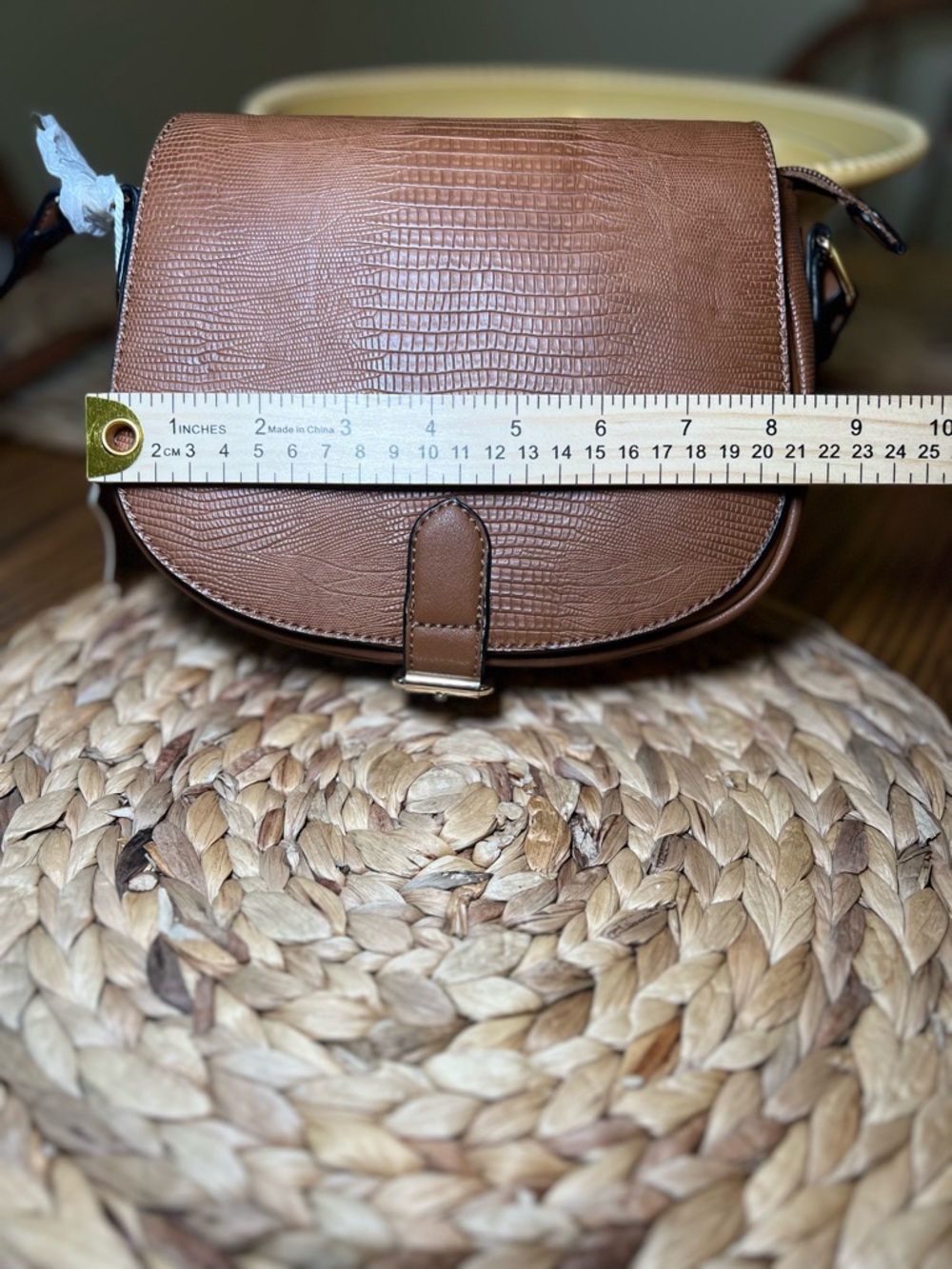 Alyssa Brown Crossbody Bag Vegan Leather Saddle Purse Textured Flap NWT - Picture 14 of 16